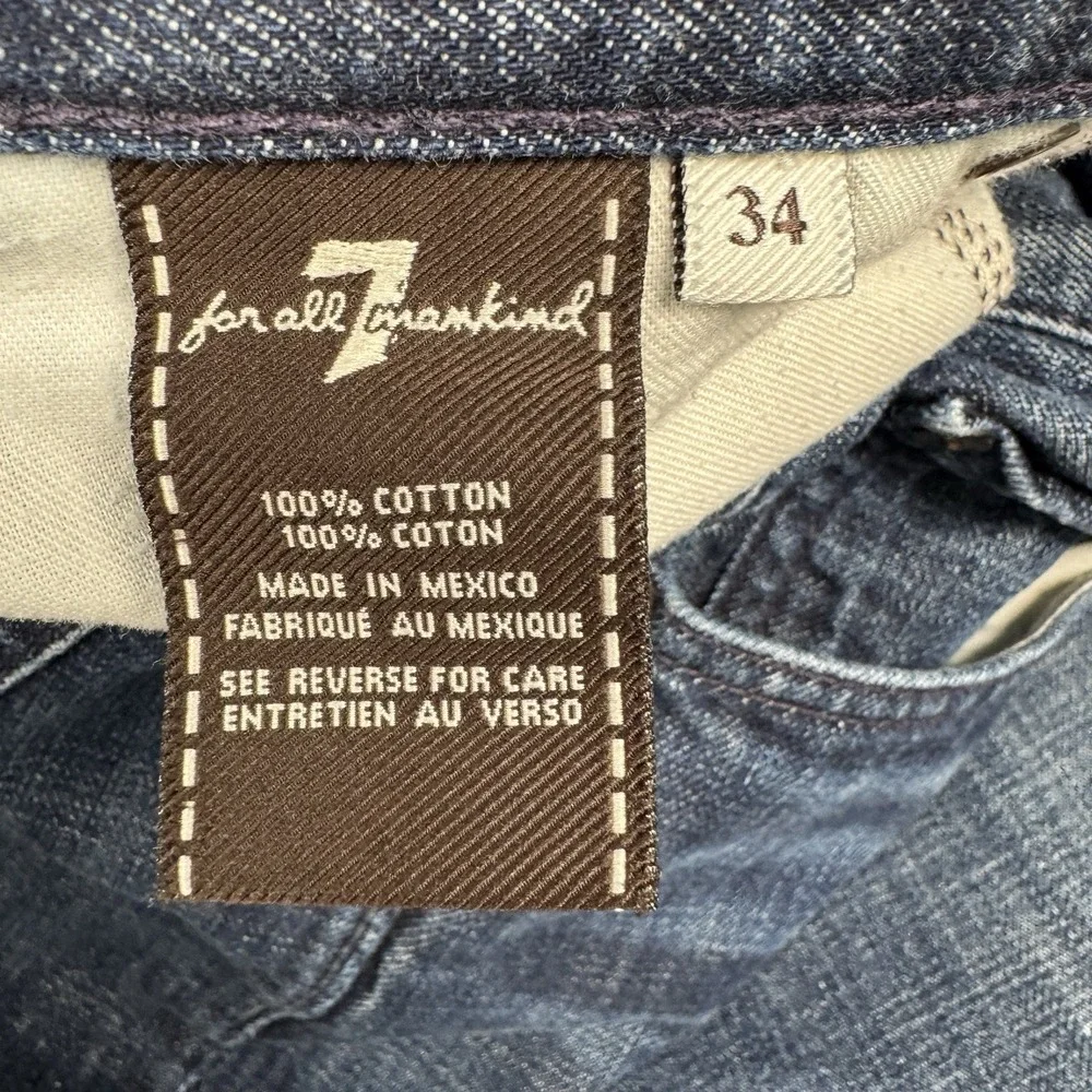 7 For All Mankind Standard Straight Jeans Mens 34 Blue Dark Wash Whiskered 34x29